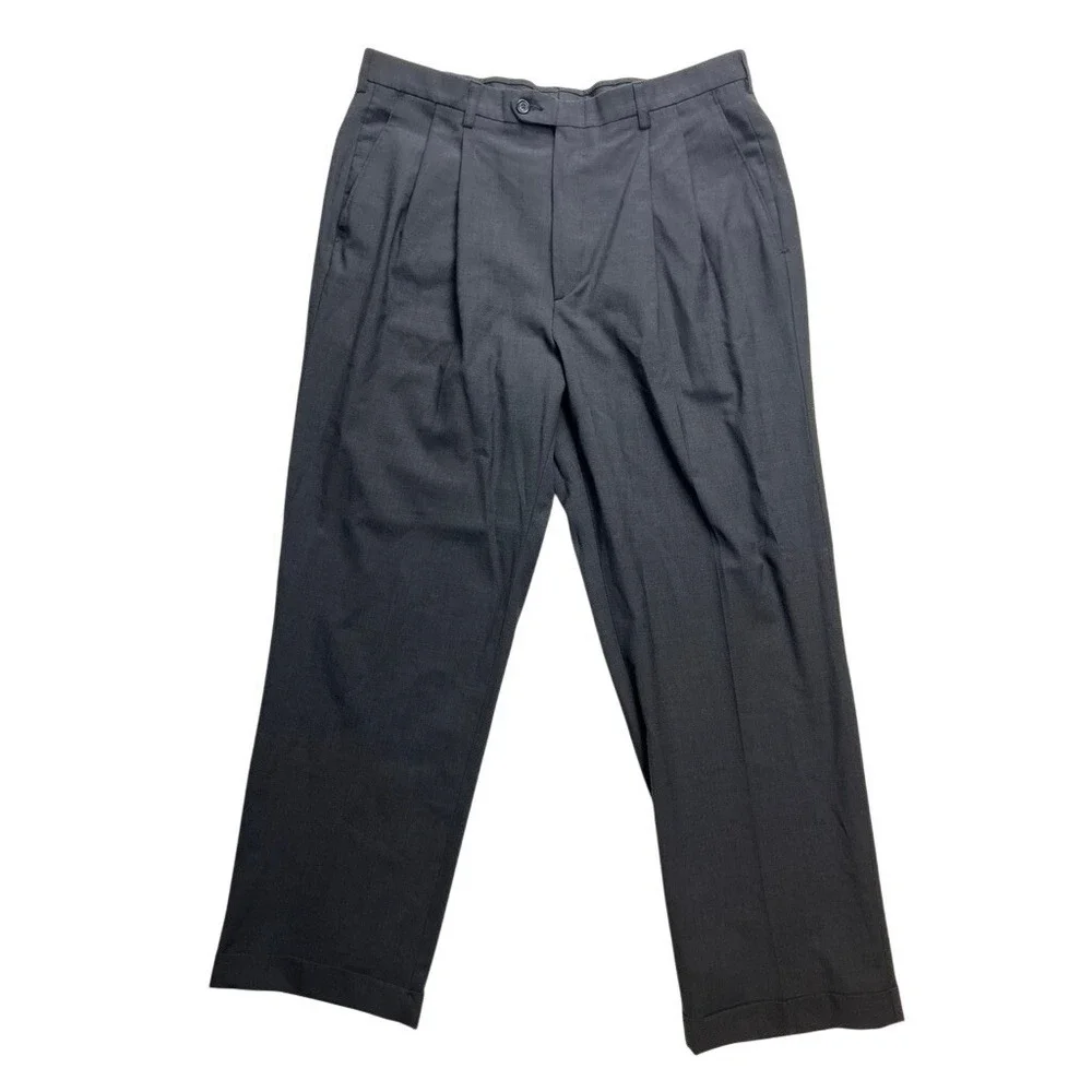 Haggar‎ Black Label Mens Pleated Dress Pants Charcoal Gray Classic Fit Tailored